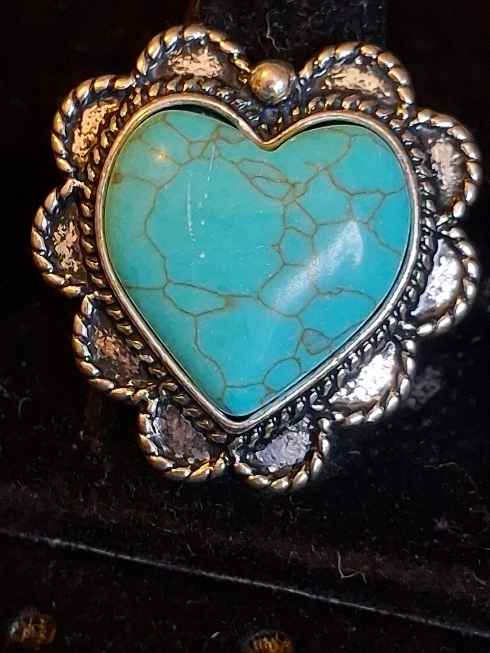 Paparazzi Faux Turquoise Heart Silvertone Ring - Blue Heart Statement Ring - Picture 5 of 6